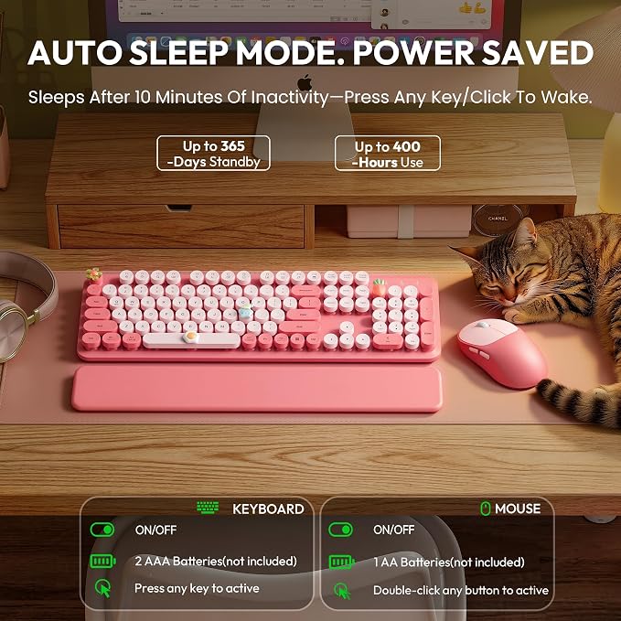 Wireless Keyboard and Mouse Combo, Typewriter Keyboard with Magnetic Wrist Rest, Full-Size Cute Round Keycaps, Sleep Mode, 2.4G Keyboards for Mac/Windows/PC, Office or Home, Trueque CK23Pro | Full-Size, Round Keycaps, Smart Sleep Mode, 2.4GHz Stable Co... - Image 4