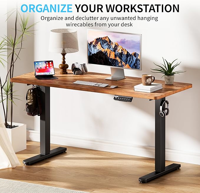 BIZUM Electric Standing Desk, 55x24 inches Height Adjustable Desk, Sit to Stand Desks Memory Gaming Computer Workstation for Home Office, Light Rustic Brown - Image 3