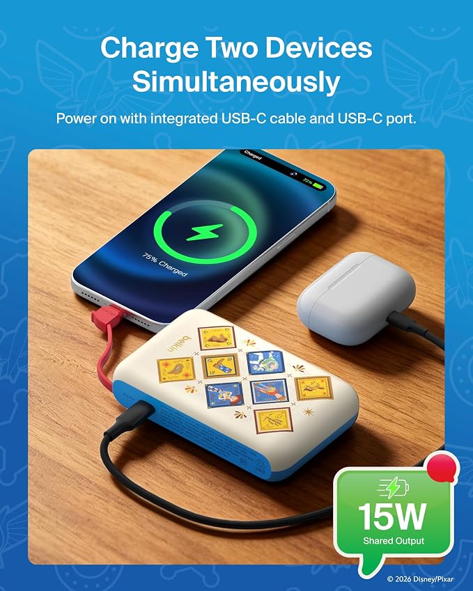 Belkin Disney Toy Story 5 10000mAh 20W USB C Power Bank, Portable Charger | Fast Charging, Integrated USB C Cable, Extra USB C Port, iPhone 17, iPad, Samsung Galaxy S26, Charge 2 Devices - Image 3