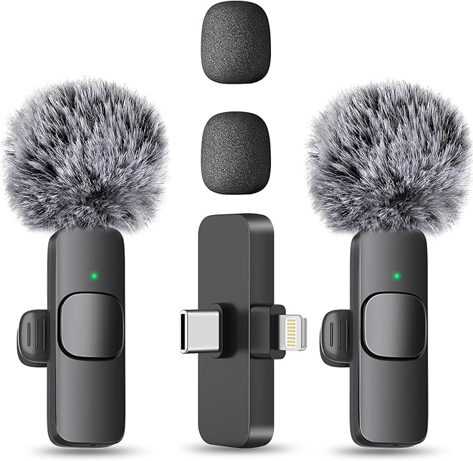 MAYBESTA Wireless Mini Microphone for iPhone, Android Phone - 2 Pack Lavalier Lapel Mic for Audio Video Recording - Clip on Content Creator Microphones for YouTube Tiktok Podcast Vlogging by MAYBESTA