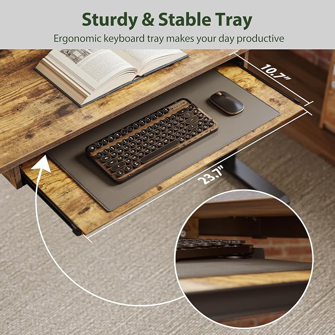 Agilestic 63 Inch Standing Desk with Drawers & Keyboard Tray, Rustic Brown | Electric Height Adjustable, 2 Storage Drawer, Monitor Stand, Sturdy Steel Frame, Memory Presets, Hooks, 154 lbs, Splice Board - Image 7