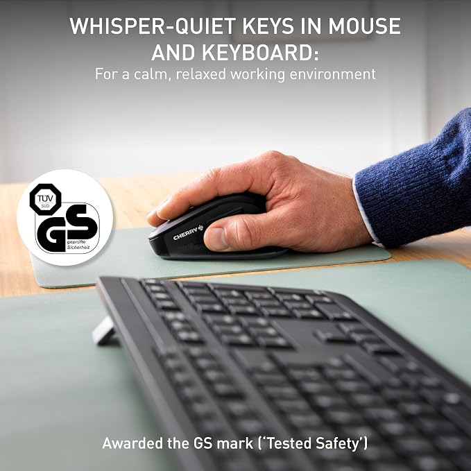 Cherry Stream Desktop Comfort Wireless Keyboard and Mouse Combo | 2.4 GHz Connection, Whisper-Quiet Keys, Ergonomic Right-Handed Mouse, Battery-Powered, Black - Image 6
