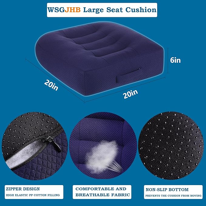 WSGJHB Large Seat Cushion, Extra Thick Booster Seat Cushions Long Sitting | Office Chair Cushion Long Sitting Office Workers, Car Drivers, Relieves Back Pain, Breathable, Anti-Slip, 20x20x6 inchs - Image 3
