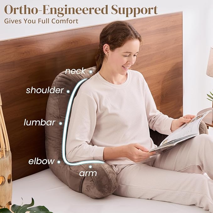 Sasttie Reading Pillow for Bed, Back Pillow for Sitting Up, Light Brown | 23" Backrest Support Cushion for Couch, Sofa, and Floor, Dorm Essentials, OEKO-TEX, Adjustable Down Alternative Fill - Image 4