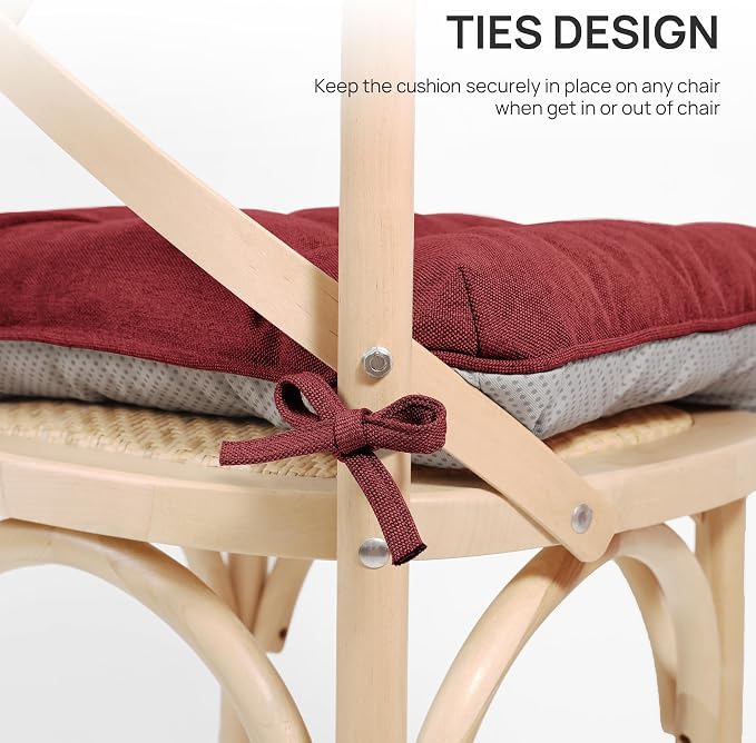 Love's cabin Memory Foam Chair Cushions Set of 4, 19 Inch, Burgundy | 19"x19"x3.5", Indoor & Outdoor Chair Seat Pads with Non-slip Bottom and Ties, for Dining, Kitchen, Office and Patio Chair - Image 5