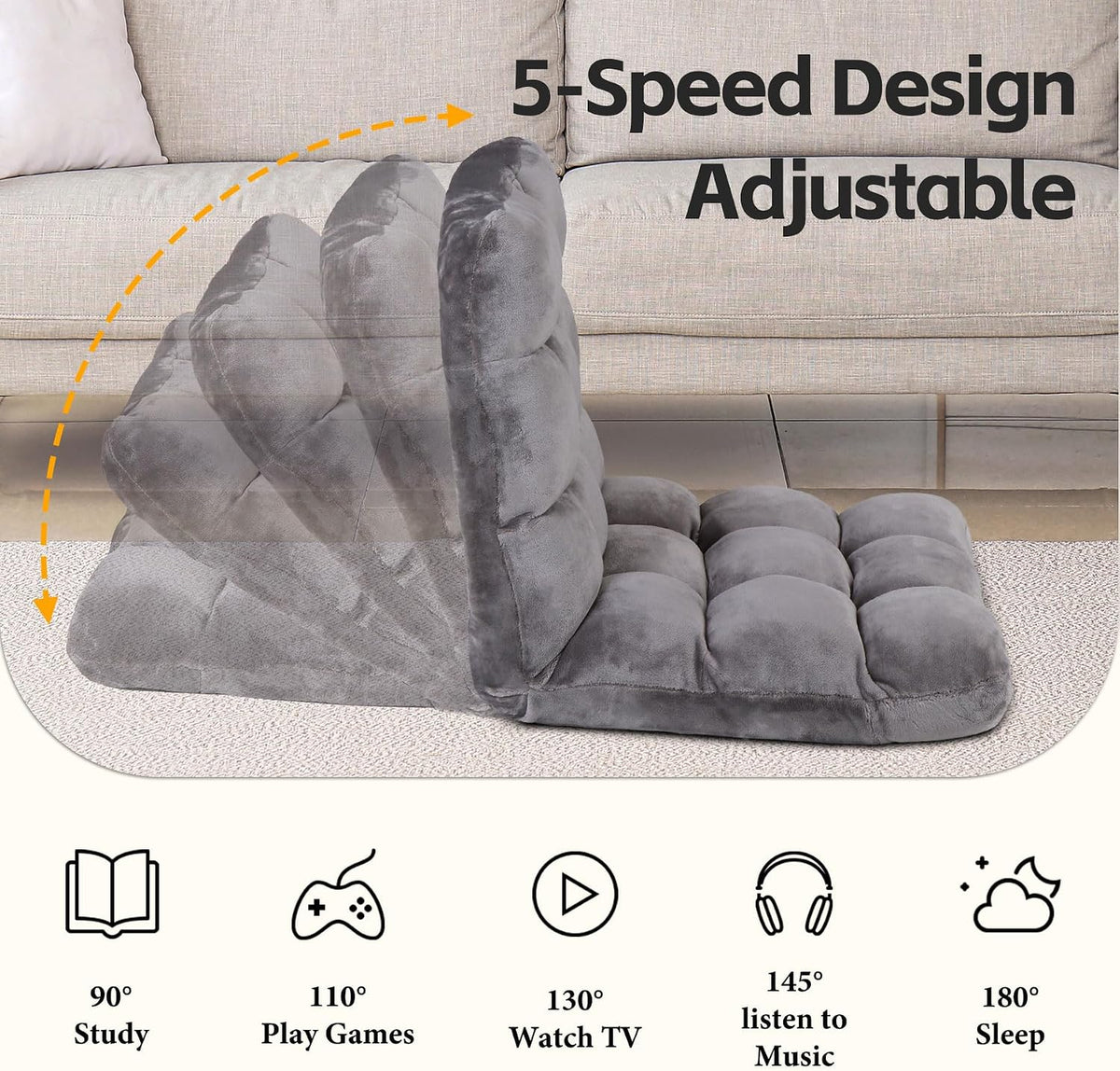 SUPER DEAL 14-Position Folding Floor Chair Gaming Sofa Cushioned Padded Reclining Bed Lounge Couch Seating for Comfy Reading, Reading, Gaming, Relaxing, Watching TV - Image 6