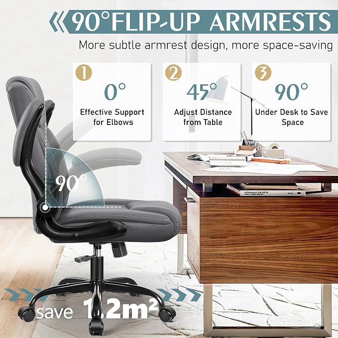 Leather Office Chair, PU Home Computer Desk Chairs with Ergonomic Back Support, 360°Swivel Free，Small Gaming Chair with Wheels and Adjustable Armrests, for Short People Use - Image 4