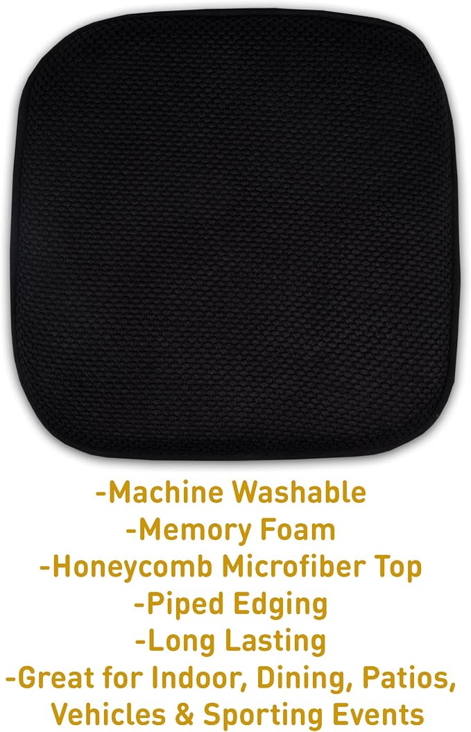 Sweet Home Collection 4 Pack Memory Foam Honeycomb Nonslip Back 16" x16" Chair/Seat Cushion Pad, Black - Image 3