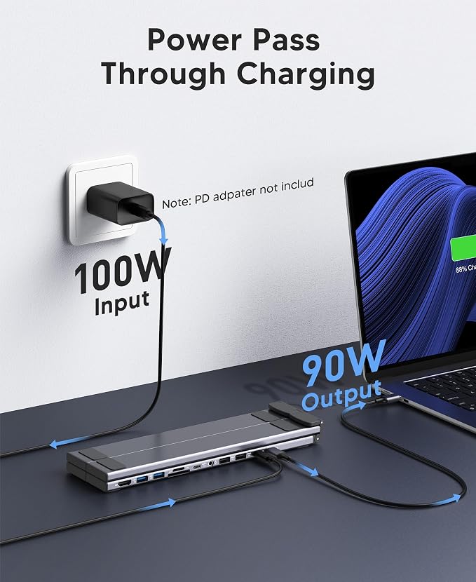Laptop Docking Station Stand,11 in 1 Laptop Dock Stand with 4K HDMI | 4K@60Hz HDMI, 2 USB A 3.0, 2 USB A 2.0, PD 100W, USB C 3.0+SD&TF+Audio Compatible with Mac Pro/Air/Dell/HP/Surface/Lenovo - Image 4