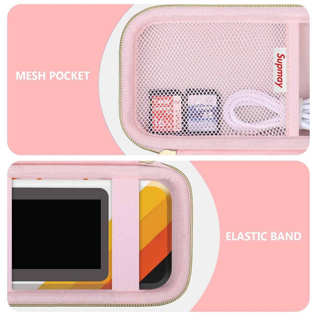 Supmay Hard Travel Case for My Arcade Atari Pocket Player Pro, Portable Video Game System Handheld Game Protection Case with Mesh Pocket for Batteries and USB-C Cable, Pink - Image 5