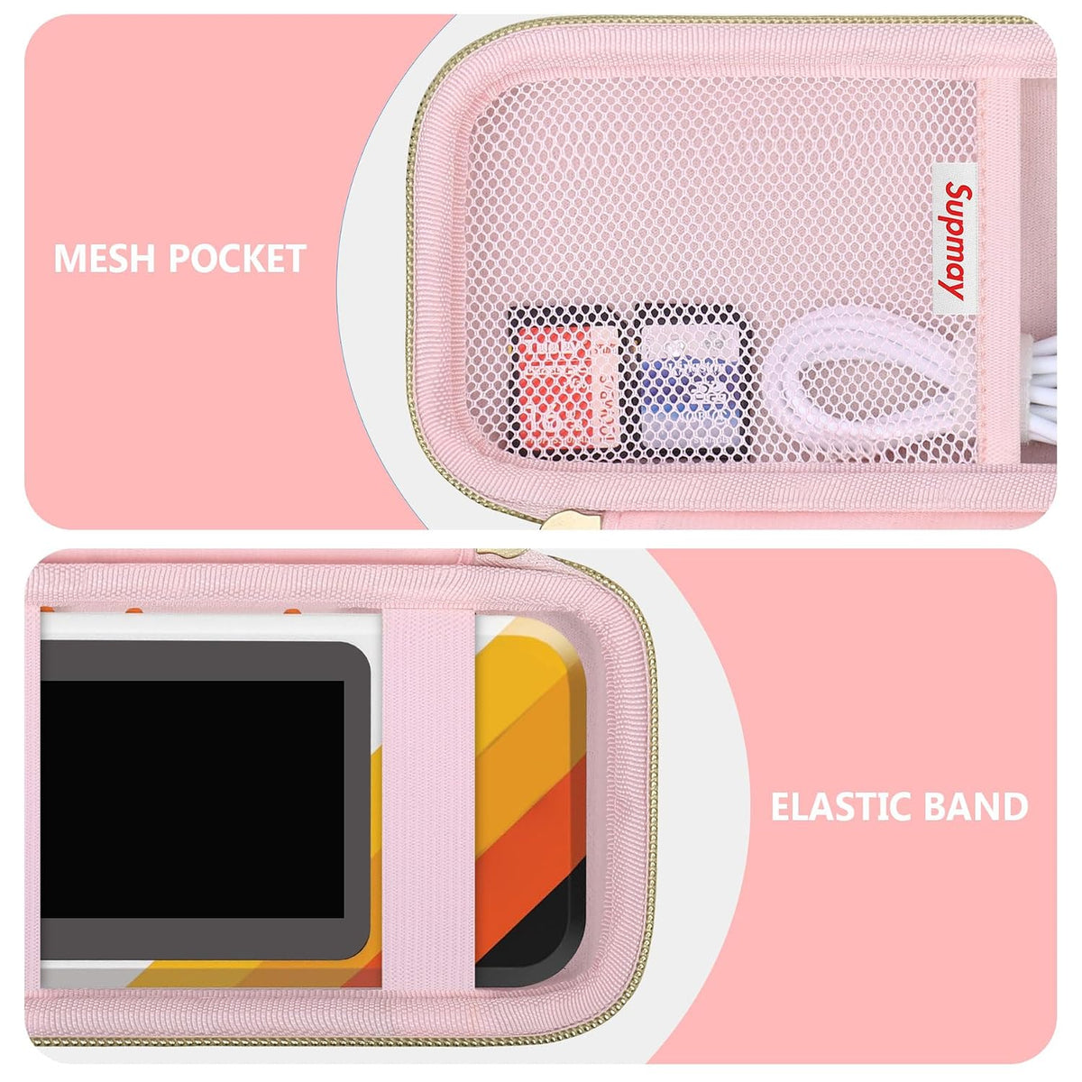 Supmay Hard Travel Case for My Arcade Atari Pocket Player Pro, Portable Video Game System Handheld Game Protection Case with Mesh Pocket for Batteries and USB-C Cable, Pink - Image 5