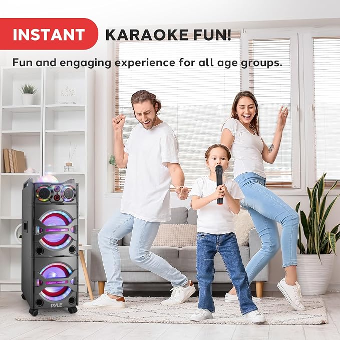 Portable Bluetooth PA Speaker System - 2000W Active Powered Outdoor Bluetooth Speaker Portable PA System w/Microphone in, Party Lights, USB SD Card Reader, AUX/RCA/FM Radio, Wheels - Pyle PSUFM1043BT - Image 5