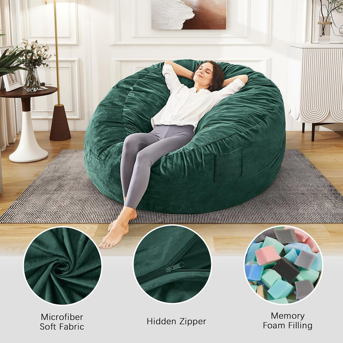 Bean Bag Chairs for Adults - Giant Bean Bag Convertible Floor Sofa - Image 5