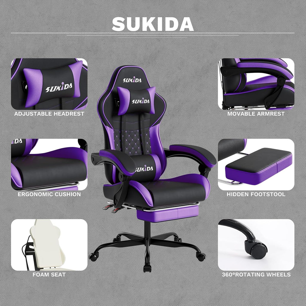 Ergonomic Video Gamer Chairs Gaming Computer Chair Gamer Chairs for Adults Massage Lumbar Support Swivel Height Adjustable Headrest Backrest - Image 5