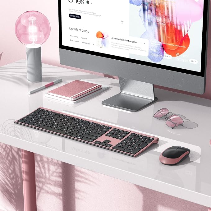 Vssoplor Wireless Keyboard and Mouse, Rechargeable Ultra Slim, Rose Gold | Quiet Full-Size Keyboard and Mouse Combo Set, for Laptop, PC, Notebook, Desktop, 2.4GHz Stable Connection, Ideal for Office - Image 4