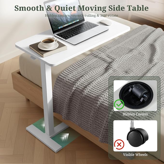 Mobile Standing Desk, Height Adjustable Laptop Desk with Hidden Casters | Stable Steel Frame, Smooth Lift Mechanism, Lockable Casters, Easy Assembly, Ideal for Home, Office & Dorm, White - Image 5