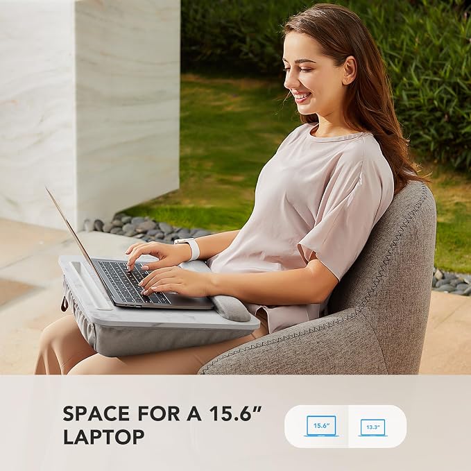 HUANUO Laptop Lap Desk with Cushion, Fit up to 15.6" Laptop，Marble | Portable Lap Desk with Pillow Cushion, Anti-Slip Strip & Storage Function for Home Office Students as Computer Laptop Stand - Image 2