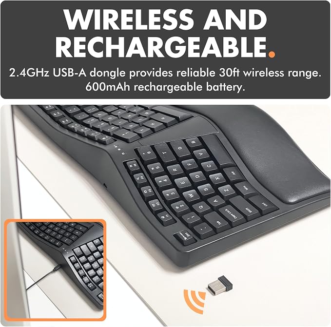 X9 Wireless Ergonomic Keyboard with Cushioned Wrist Support - Type Comfortably Longer - Wireless Split Keyboard for Laptop, PC & Chrome Computer with 110 Ergo Keys & 5ft Cable - Image 5