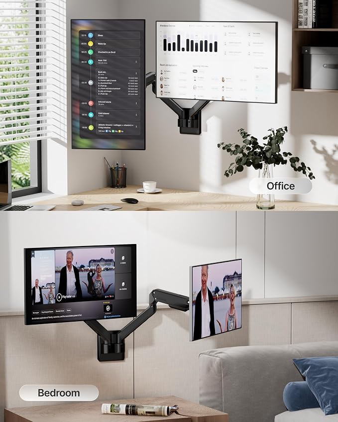 monTEK Dual Monitor Wall Mount, Wobble-Free Spring, 17–32" Full Motion | Dual Wall Mount Frees Full Desktop Space, Zero Clearance Retracts To 3.8", Wobble-Free Spring, Supports 20 Lbs Per Arm - Image 7