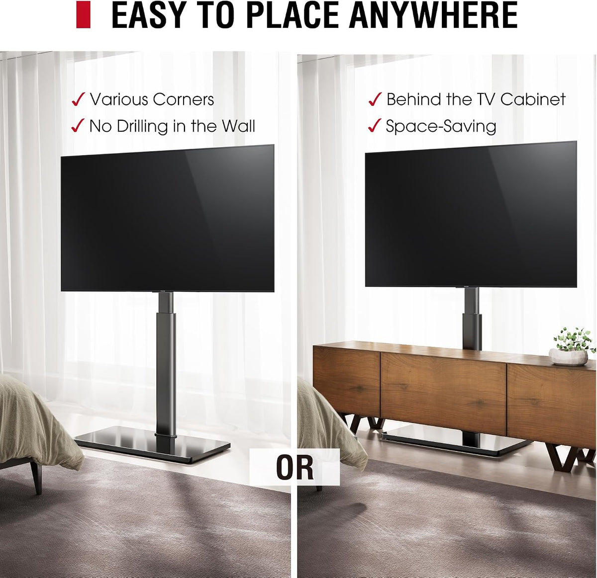 Swivel TV Floor Stand for 43-75 Inches TVs, 10 Level Height Adjustable Corner Extra Tall TV Stand Mount for Living Room/Bedroom, Holds up to 110 lbs,MAX VESA 600x400mm,Black - Image 5