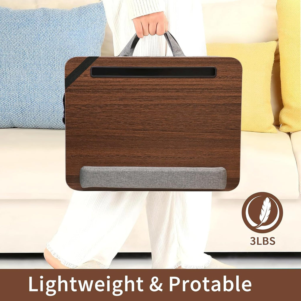 Lap Desk,Cushioned Laptop Desk with Storage Fits 15.6in,Walnut - Image 6