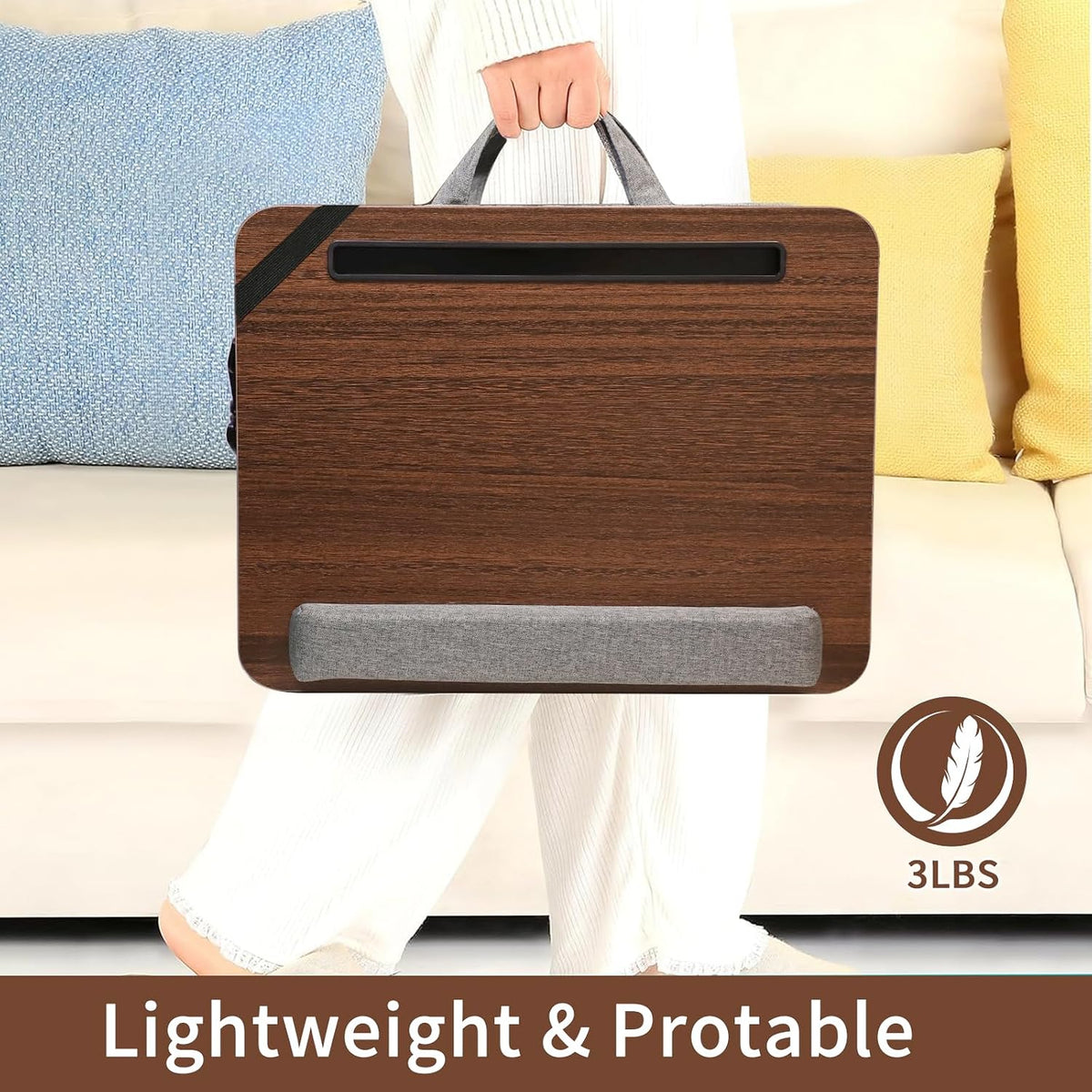 Lap Desk,Cushioned Laptop Desk with Storage Fits 15.6in,Walnut - Image 6