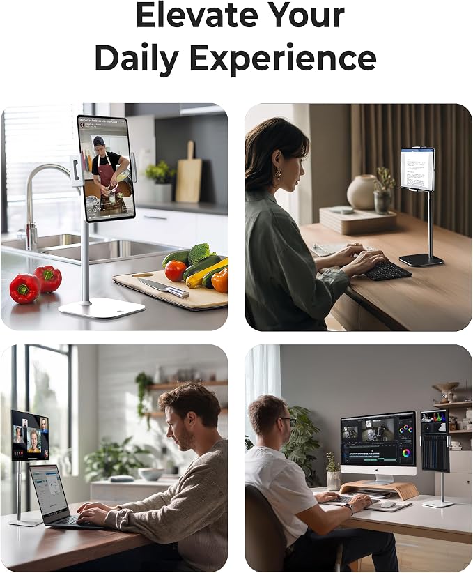 COOPER TabStand 20" Tall iPad Stand for Desk, Portable Monitor Stand Holder | 13-20" Adjustable, Holds 4.4lb, Weighted Metal Base, Desktop Tablet Stand, Tablet Mount, iPad Holder for Desk; fits Kindle - Image 5