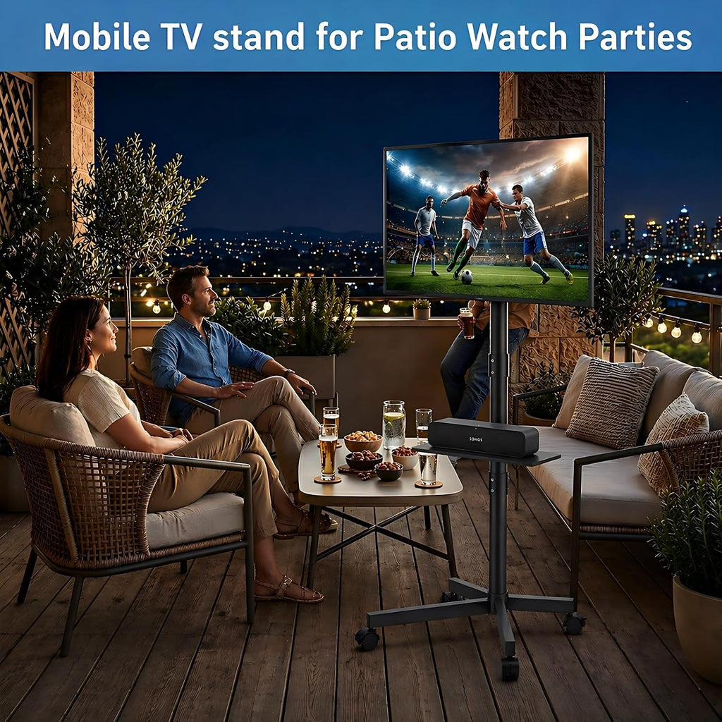 Rolling TV Stand for 14-55 Inch TV, Portable Mobile TV Cart on Wheels for Bedroom, Office, Patio and Covered Outdoor Use, Max VESA 400x400mm, Holds 66 lbs. Roll Your TV for Sports Nights, Movie Nights - Image 3