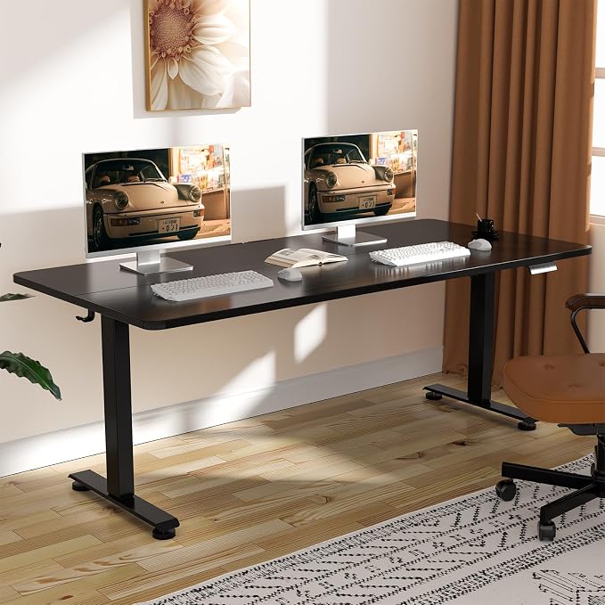 Veken 63 Inch Electric Standing Desk, Adjustable Height Office Desk with Wood Desktop, Computer Table for Home Work, Study and Gaming, Small Spaces, Modern Furniture, Black by Veken