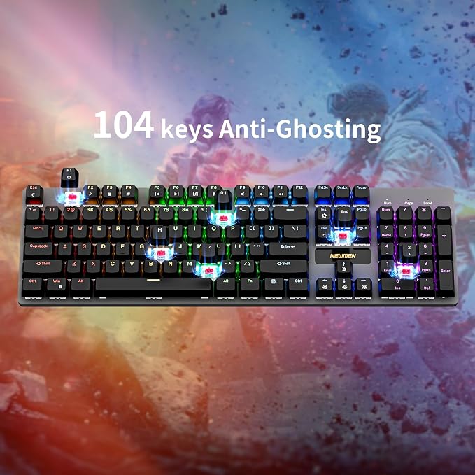Newmen GM325Pro Mechanical Keyboard,Gaming Keyboard 104 Keys Red Switches | Rainbow LED Backlit,Metal Panel,ABS Black Keycaps,Wired Gaming Mechanical Keyboard for Windows ,Linear Red Switches,QWERTY - Image 6