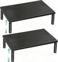 Adjustable Monitor Stand Riser for Desk, Wood Computer & Laptop Stand, Desk Organizers and Accessories, Office Desk Accessories & Workspace Organizer for Home Office Supplies, Black 2-Pack by OPNICE