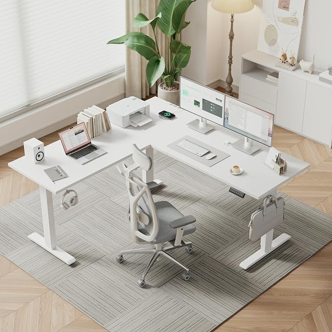 Klicelor L Shaped Standing Desk 59 x 48 Inch, Electric Height Adjustable Corner Desk for Home Office Workstation, Ergonomic Sit Stand Computer Table with Memory Controller, White - Image 2