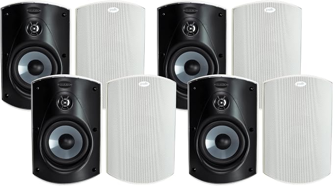 Polk Audio Atrium 6 Outdoor All-Weather Speakers with Bass Reflex Enclosure (Pair, White), Broad Sound Coverage, Speed-Lock Mounting System (Pack of 4) by PolkAudio