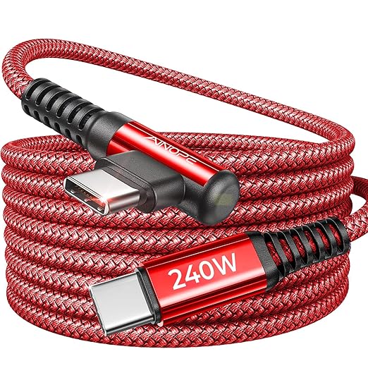 AINOPE 240W USB C to USB C Cable Fast Charging 15FT,Right Angle Fast Type C Charging Cable Fits iPhone 16 Pro Max Plus,iPhone 15,MacBook Air/Pro,iPad Pro,Samsung,Pixel,All Devices, Red, 1 Pack by AINOPE10yearsforphoneaccessories