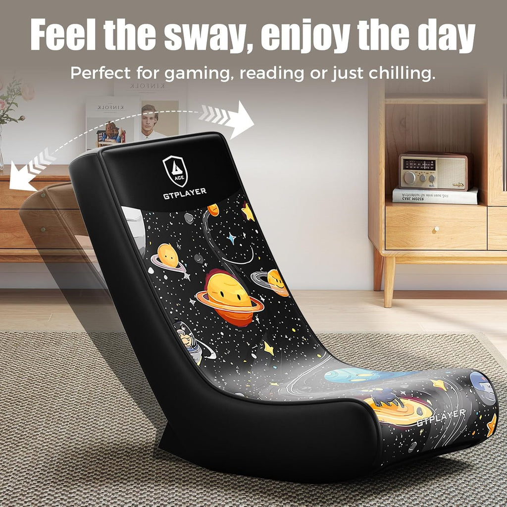 GTPLAYER Gaming Floor Rocking Chair – Rocker Floor Game Chair with Angle Limiter, Compact & Lightweight Game Seat, Black Galaxy Patterned - Image 5