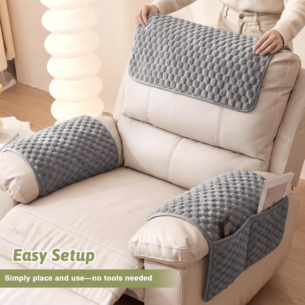 Universal Flannel Recliner & Armchair Covers with Pockets - Image 6