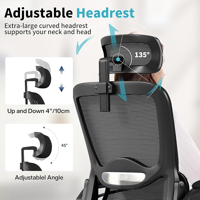 Ergonomic Office Chair,Mesh Office Chair with Lumbar Support,High Back Desk Chair with Flip-up Arms,400 lbs Big and Tall Computer Chair with Headrest,Comfy Desk Chairs - Image 4