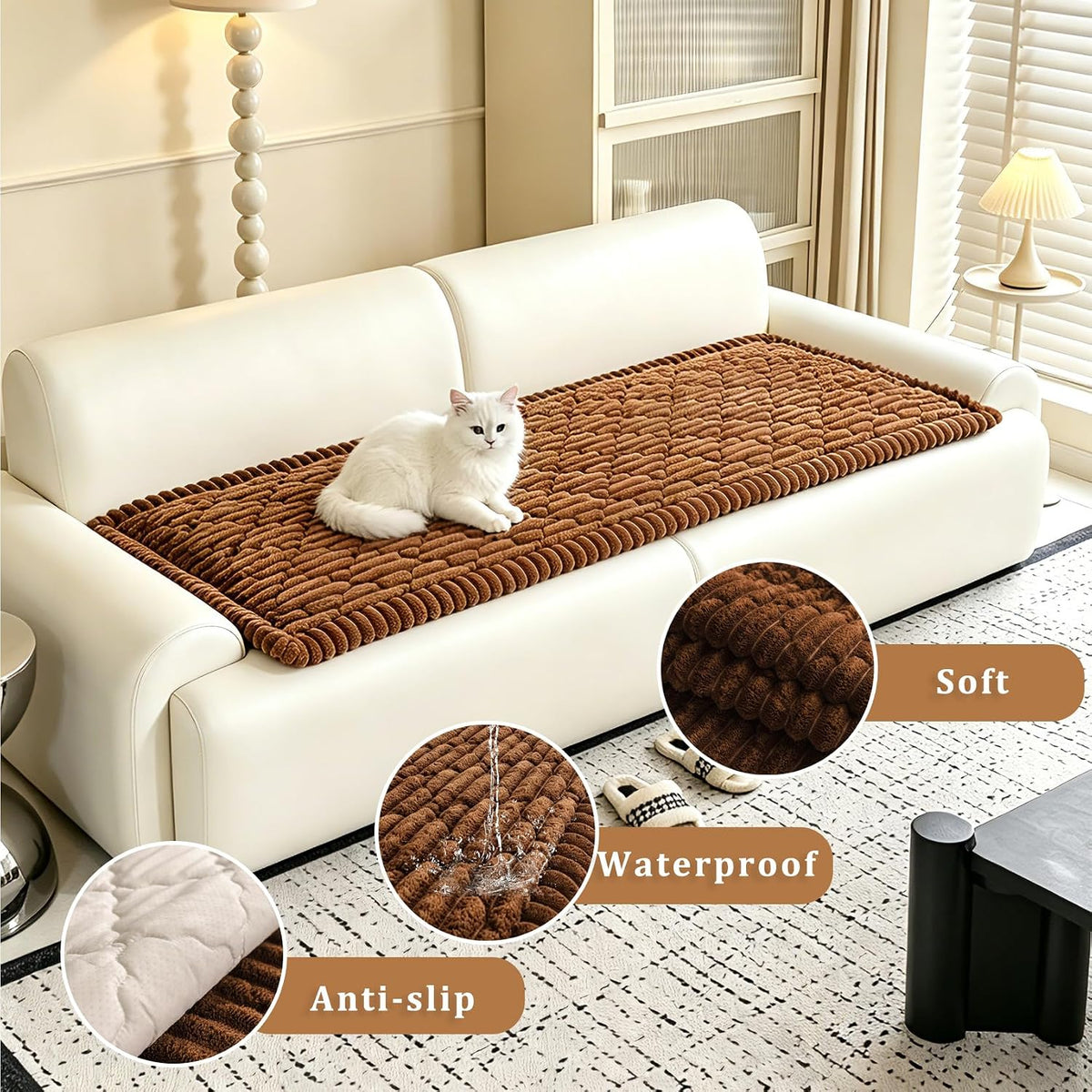 100% Waterproof Fuzzy Couch Cover for Dogs, Washable Non-Slip Pet Couch Covers for Sofa, Soft Thick Furniture Protector Sofa Slipcover Mat for Dogs (Dark Coffee, 27.5" x 59") - Image 3