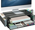 AUPSEN 2 Tier Computer Monitor Stands with Drawer and 2 Pencil Holder, Metal Monitor Stand Monitor riser, Computer Desk Organizer and Accessories for Laptop, Computer, Printer, Office Supplies(Black) by AUPSEN