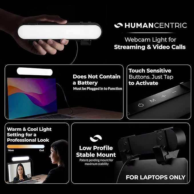HumanCentric Video Conference Lighting, Laptop Only Webcam Light | For Streaming, LED Laptop Light for Video Conferencing, Zoom Lighting for Computer, Upgrade Light for Zoom Meetings - Image 2