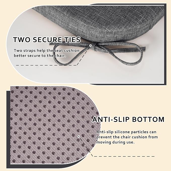 ELFJOY Non-Slip Chair Cushions for Dining Chairs Dark Grey 16.7"x16" | 4 Pack, with Ties and Washable Cover, U Shape, Breathable Fabric, for Kitchen Dining Office Folding Chairs，Comfortable - Image 6