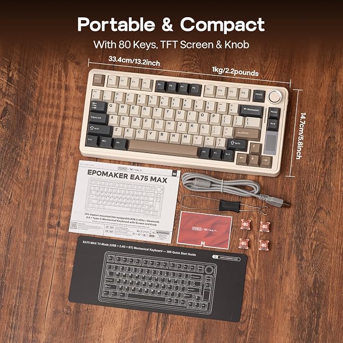 EPOMAKER X Aula EA75 MAX Wireless Gaming Keyboard with Screen & Knob | 5000mAh, Hot-Swap, Lubed Switches, RGB Backlit, Creamy Gasket, 75% Mechanical Keyboard (Retro White, Reaper Switch) - Image 8