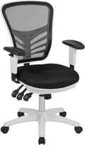 Flash Furniture Mid-Back Black Mesh Multifunction Executive Swivel Ergonomic Office Chair with Adjustable Arms and White Frame | Adjustable Armrests, 360° Swivel, Height Adjustable, Commercial Grade by FlashFurniture
