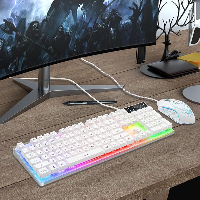 Gaming Keyboard and Mouse Combo, K1 RGB LED Backlit Keyboard with 104 Key for PC/Laptop(White) - Image 7