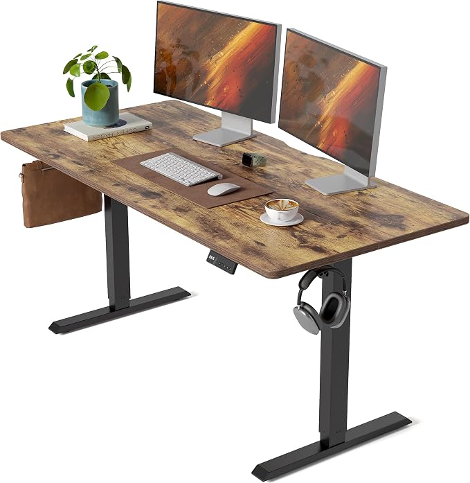 CubiCubi 63 x 28 Large Standing Desk, Height Adjustable Electric Computer Desk, 28" Deep Desktop, Sit Stand up Home Office Workstations with Preset Heights, Rustic Brown by CubiCubi
