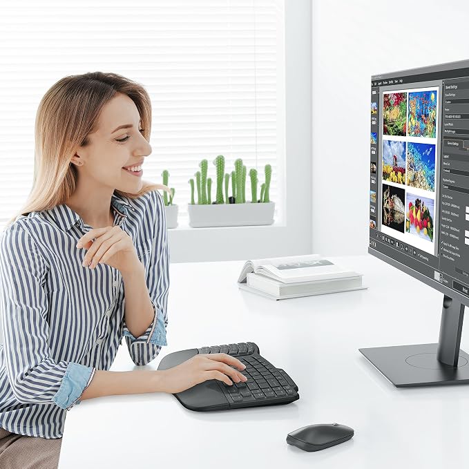 OMOTON Ergonomic Wireless Split Keyboard Compatible with Windows only, Cushioned Wrist Rest, Rechargeable, USB Connectivity, 2.4G Membrane Silent Keyboard, Classic Black - Image 9
