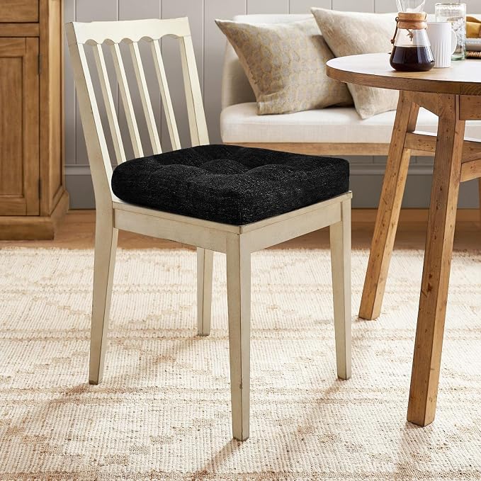 downluxe Chair Cushions for Dining Chairs 4 Pack, Tufted Indoor Chair Pads with Non-Slip Bottom, U-Shaped Kitchen Chair Cushions, 18"x18"x4", Black - Image 7