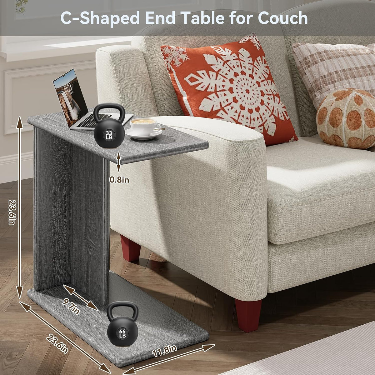 C-Shaped End Table for Couch, Couch Side Table, Narrow Sofa Table - Image 2