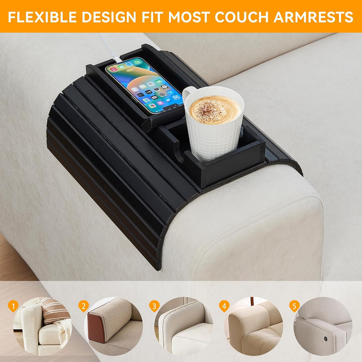 Bamboo Couch Cup Holder Tray, Foldable Couch Arm Tray Armrest Table | Anti-Spill Sofa Arm Tray Perfect for Cups, Beers, Snacks, Remote Control, Drinks - Image 7