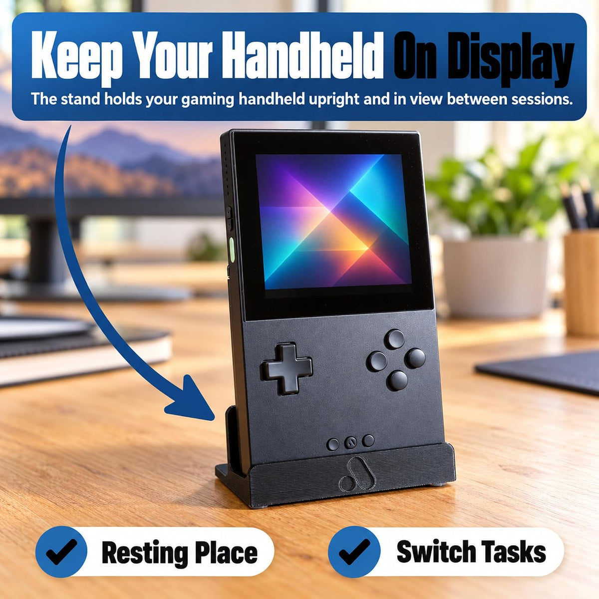 Handheld Gaming Console Stand 2 Pack Compatible with Analogue Pocket – Upright Storage and Display for Your Desk or Shelf, Black - Image 2